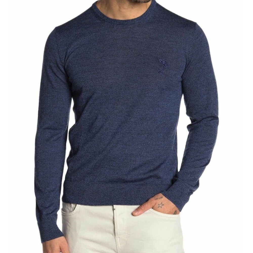 Versace Half Meduca Crew Neck Wool Sweater Pullover Indaco Blue Mens Size M NWT
